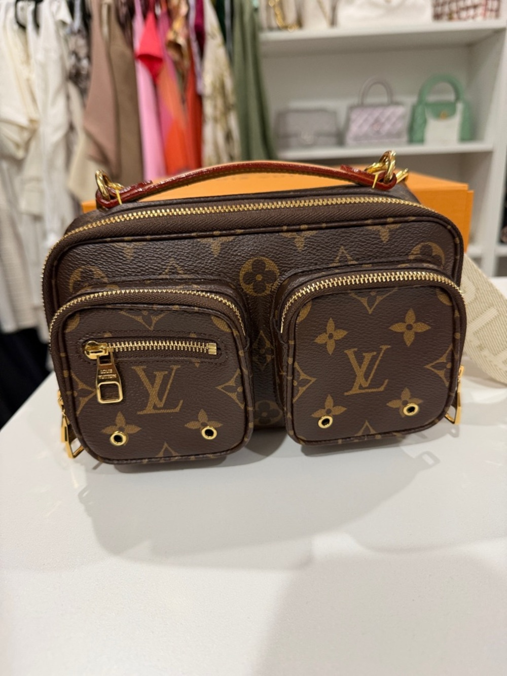 Louis Vuitton Brown Monogram Utility Crossbody Bag with Gold Hardware